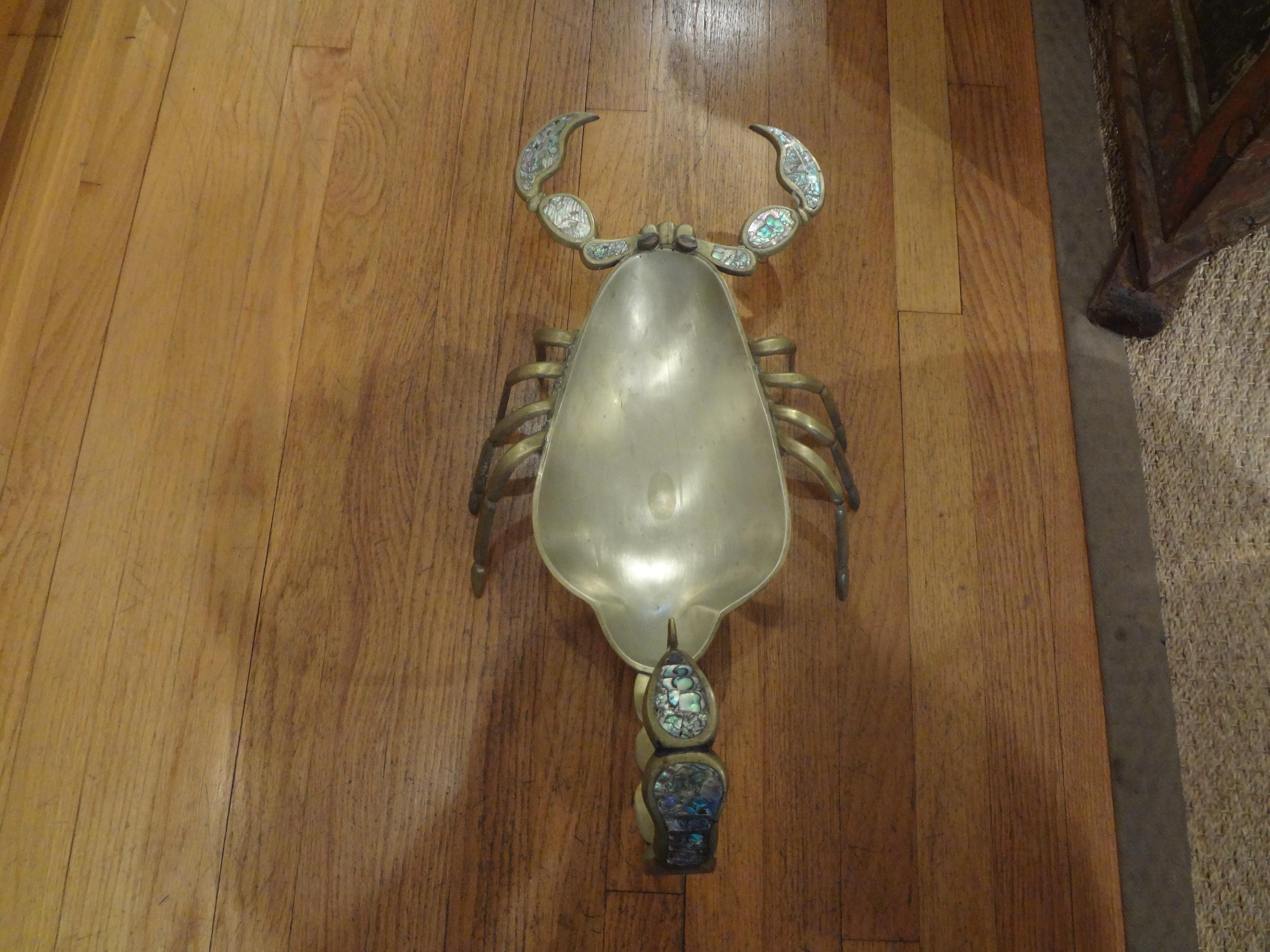 Mexican Modernist Mixed Metal and Abalone Scorpion Dish In Good Condition For Sale In Houston, TX