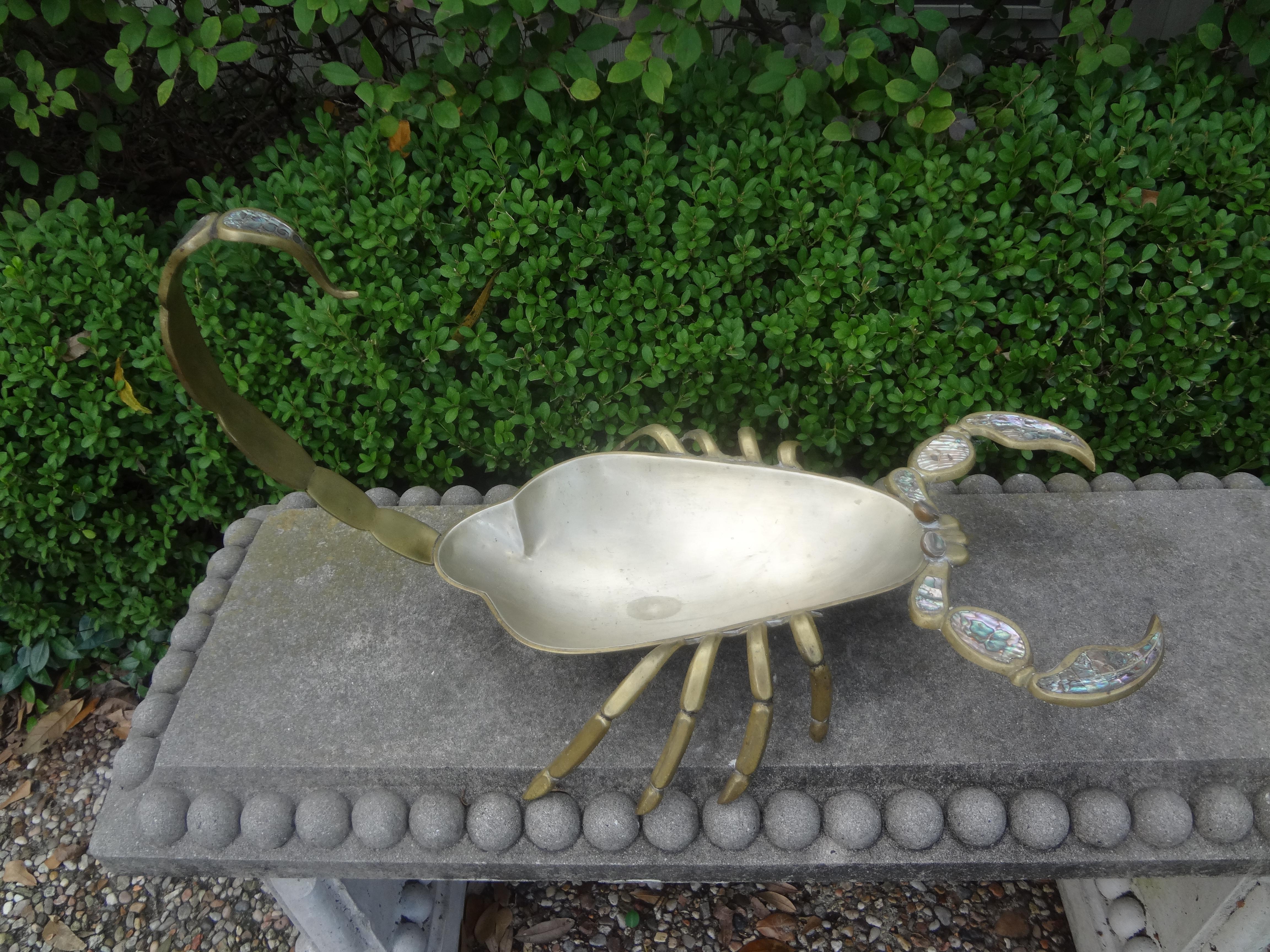 Mid-20th Century Mexican Modernist Mixed Metal and Abalone Scorpion Dish For Sale