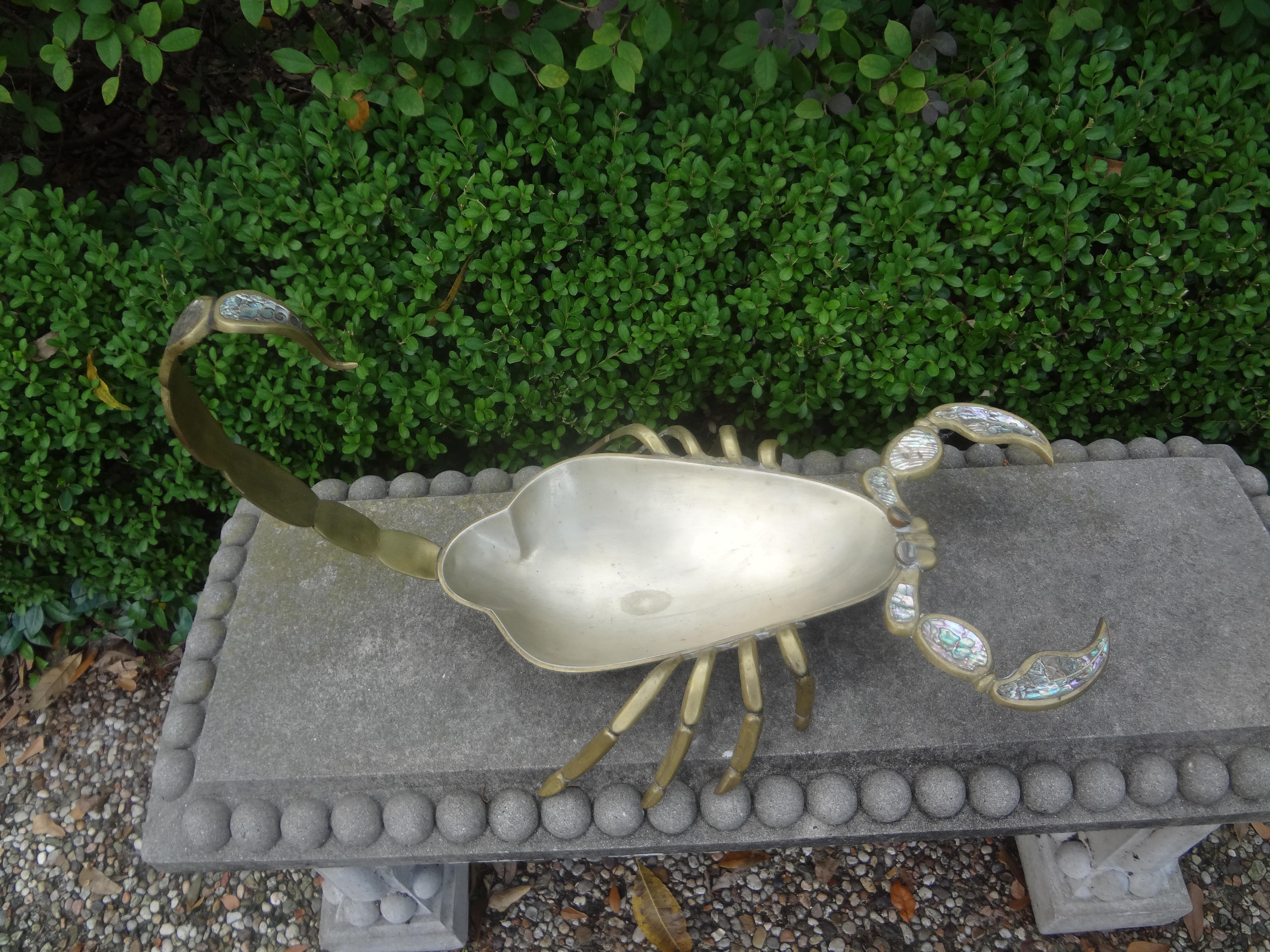 Brass Mexican Modernist Mixed Metal and Abalone Scorpion Dish For Sale