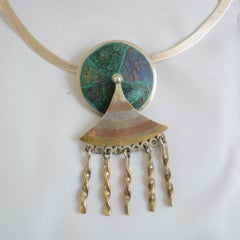 Mexican Modernist Necklace Married Metals Azurite and Malachite