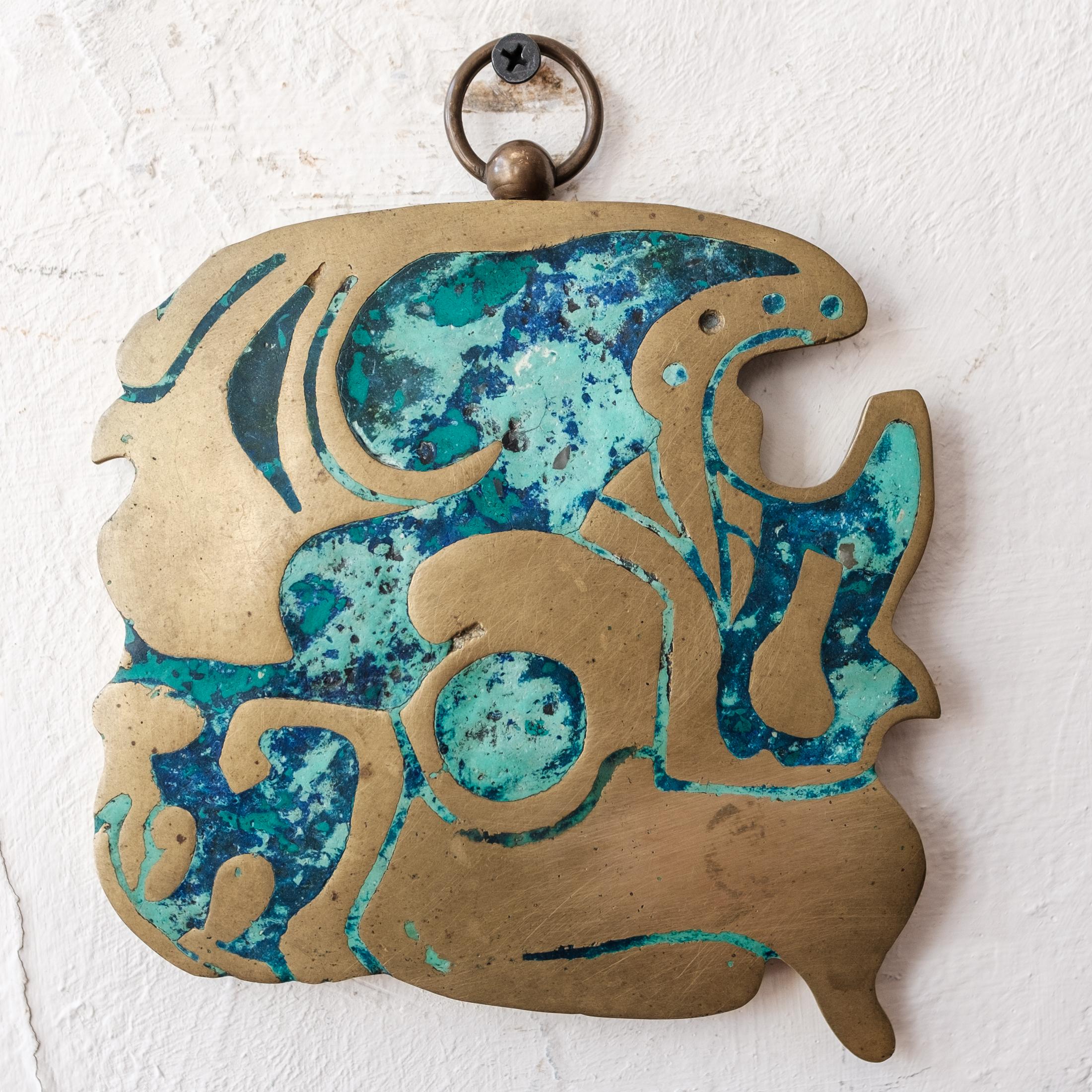 Mexican Modernist Pepe Mendoza brass and malachite hanging piece. Mexico. 1950s