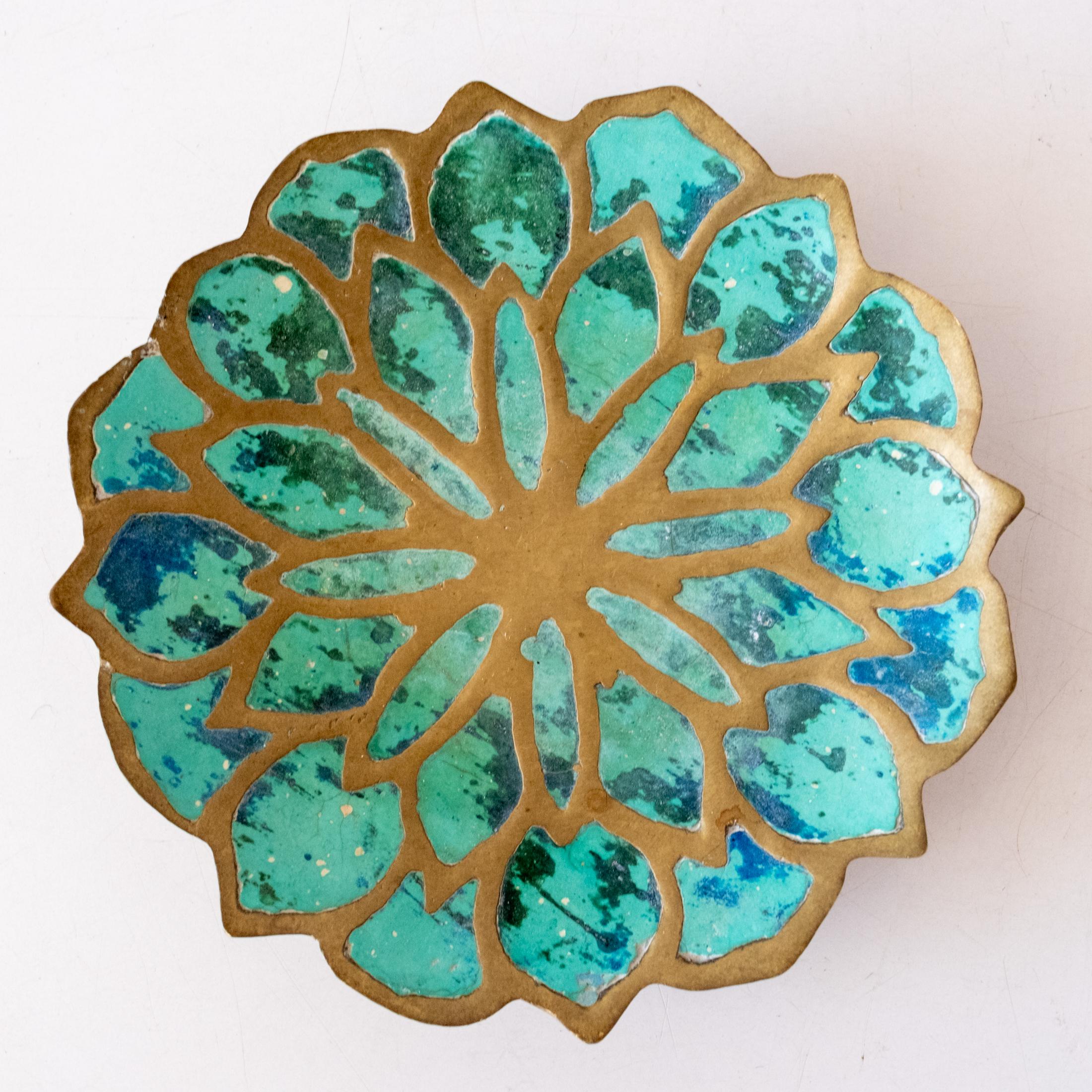 Mexican Modernist Pepe Mendoza brass and malachite hanging piece. Mexico. 1950s