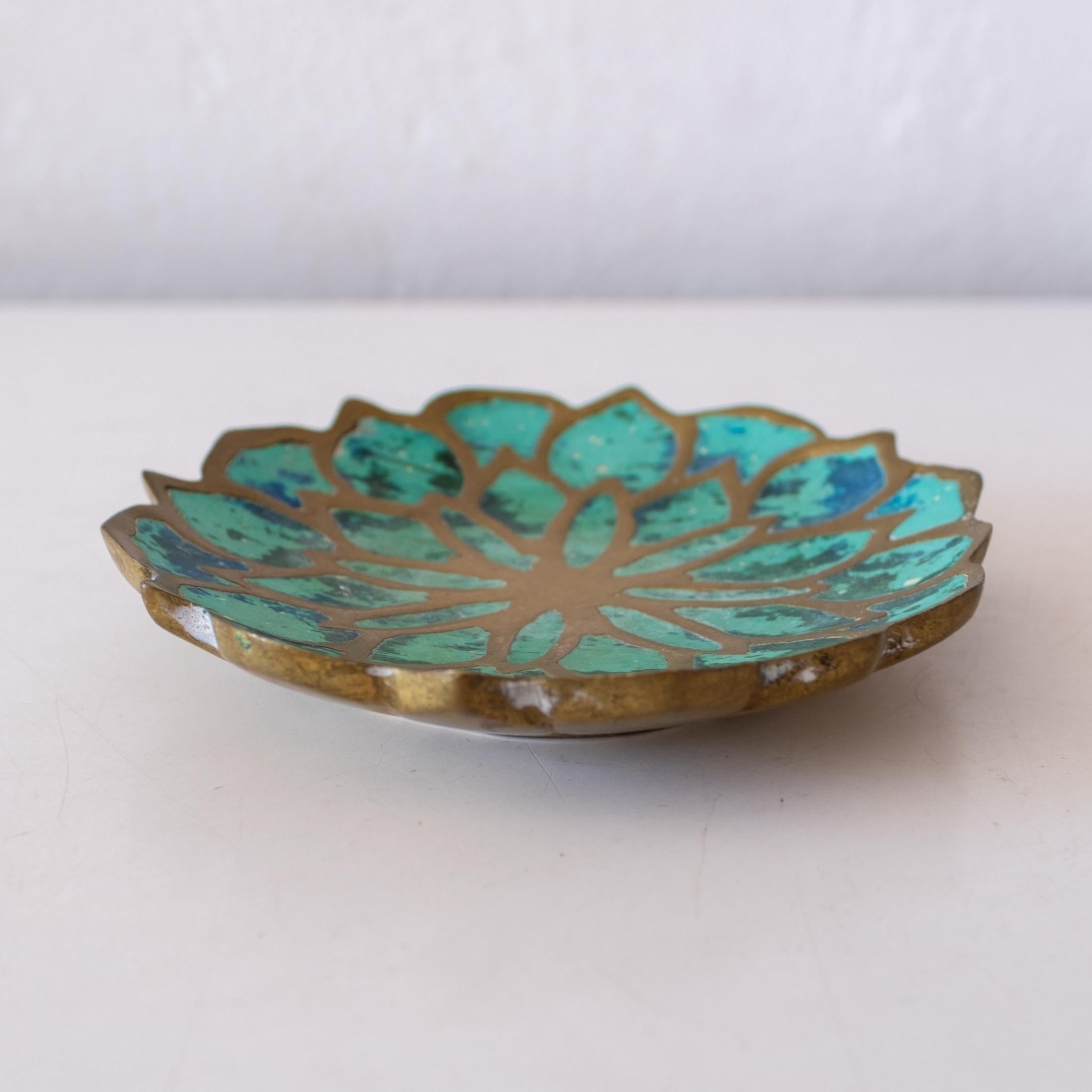 Mid-Century Modern Mexican Modernist Pepe Mendoza Brass and Malachite Lotus Bowl, 1950s