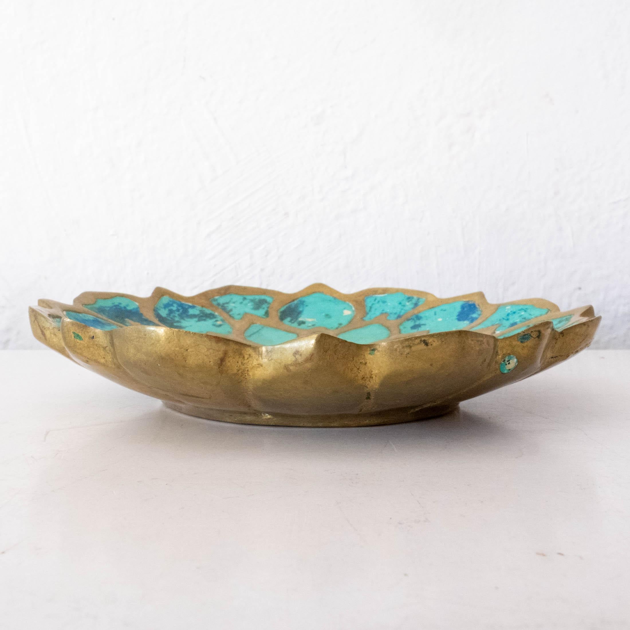 Mid-Century Modern Mexican Modernist Pepe Mendoza Brass and Malachite Lotus Bowl, 1950s