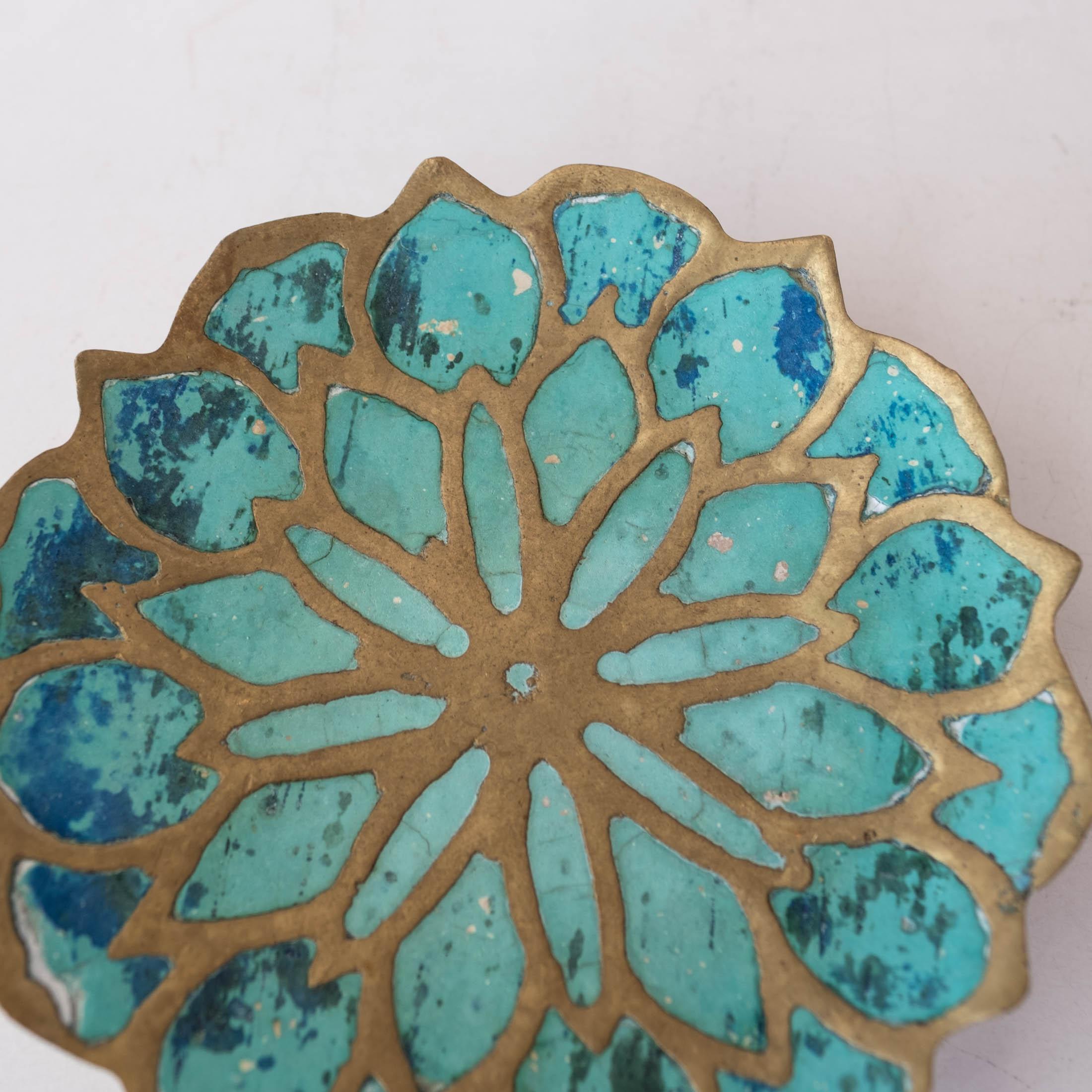 Mexican Modernist Pepe Mendoza Brass and Malachite Lotus Bowl, 1950s 1