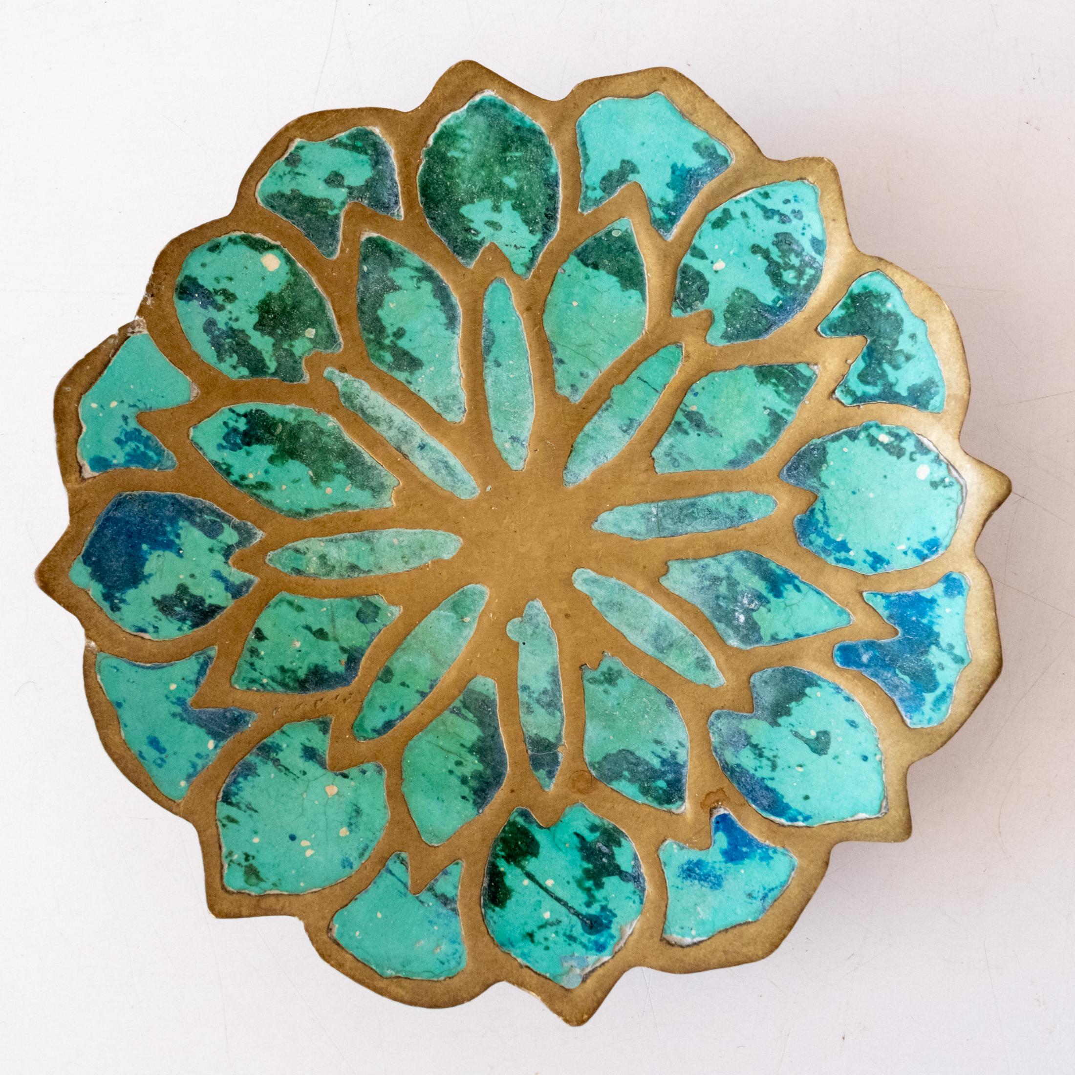 Mexican Modernist Pepe Mendoza Brass and Malachite Lotus Bowl, 1950s 3