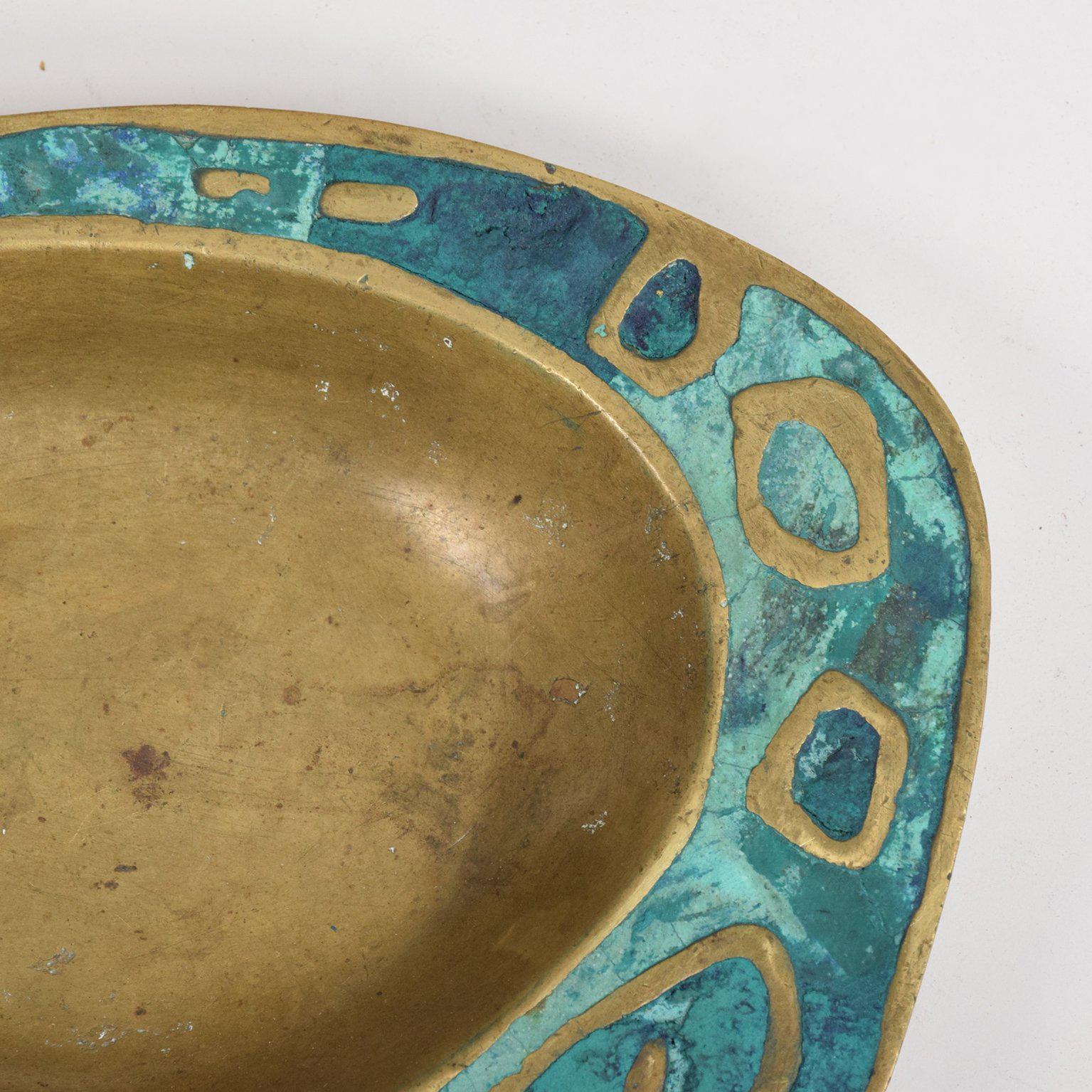Mid-Century Modern Mexican Modernist Pepe Mendoza Dish Mid-Century Brass Malachite