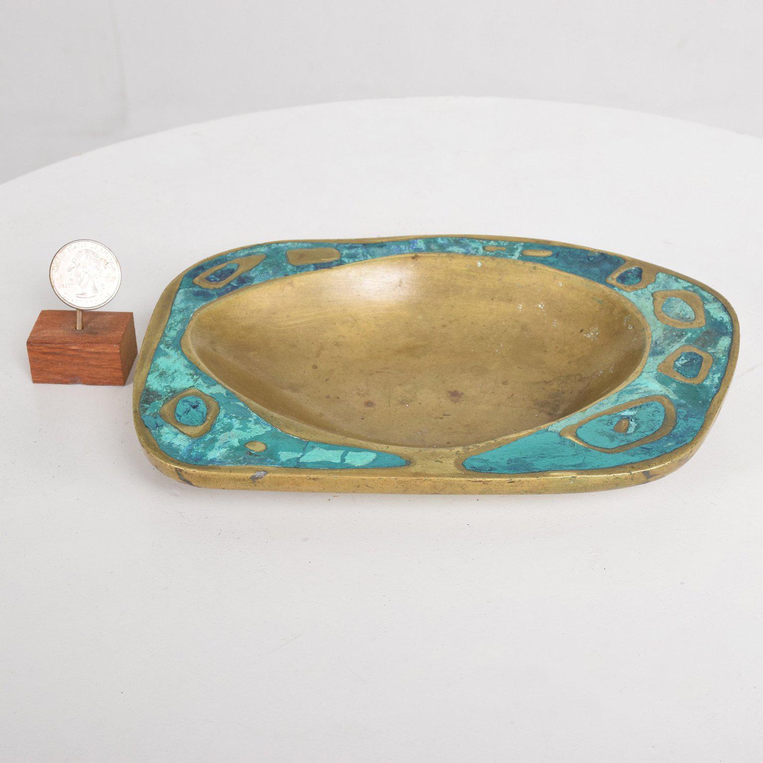 Mid-20th Century Mexican Modernist Pepe Mendoza Dish Mid-Century Brass Malachite