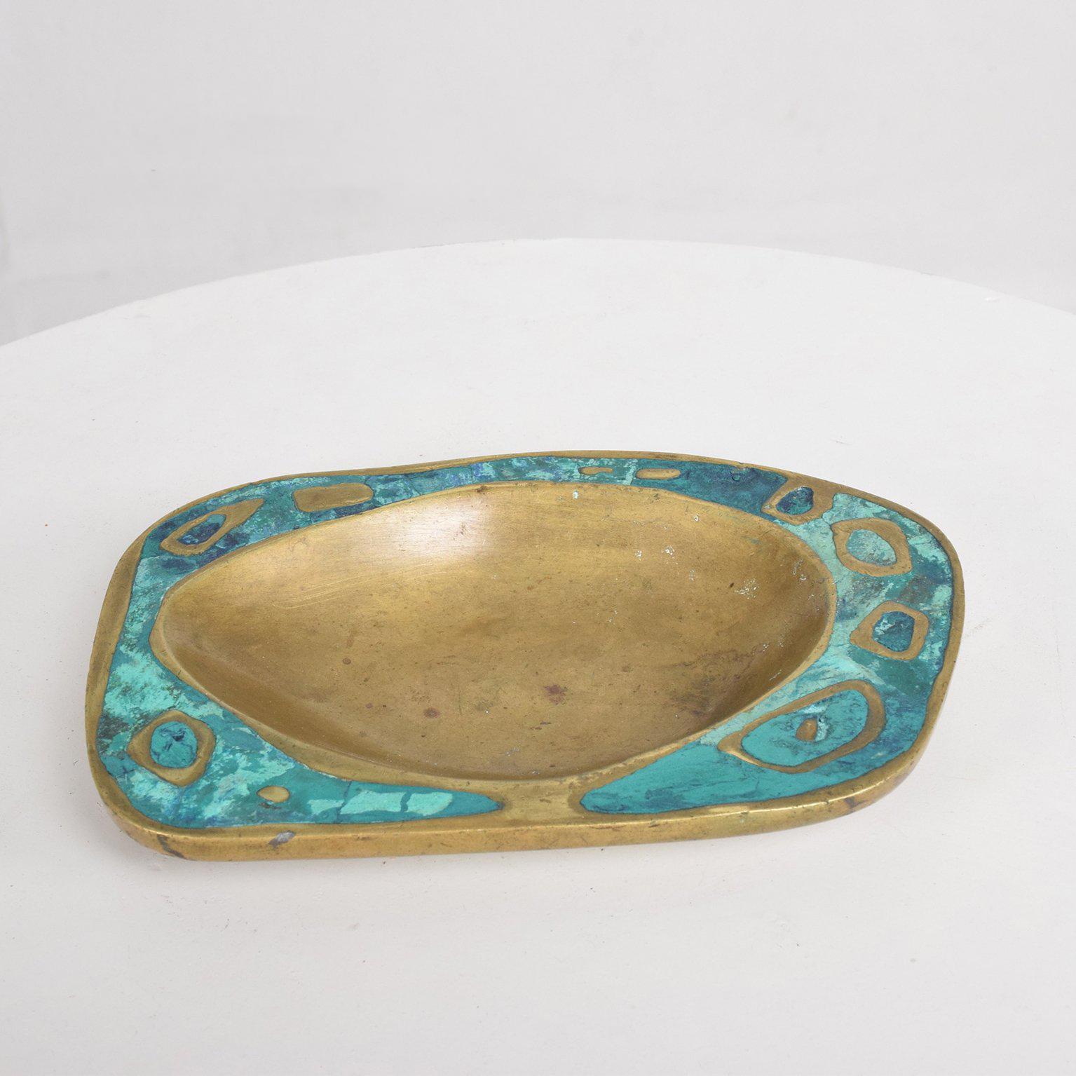 Mexican Modernist Pepe Mendoza Dish Mid-Century Brass Malachite 1