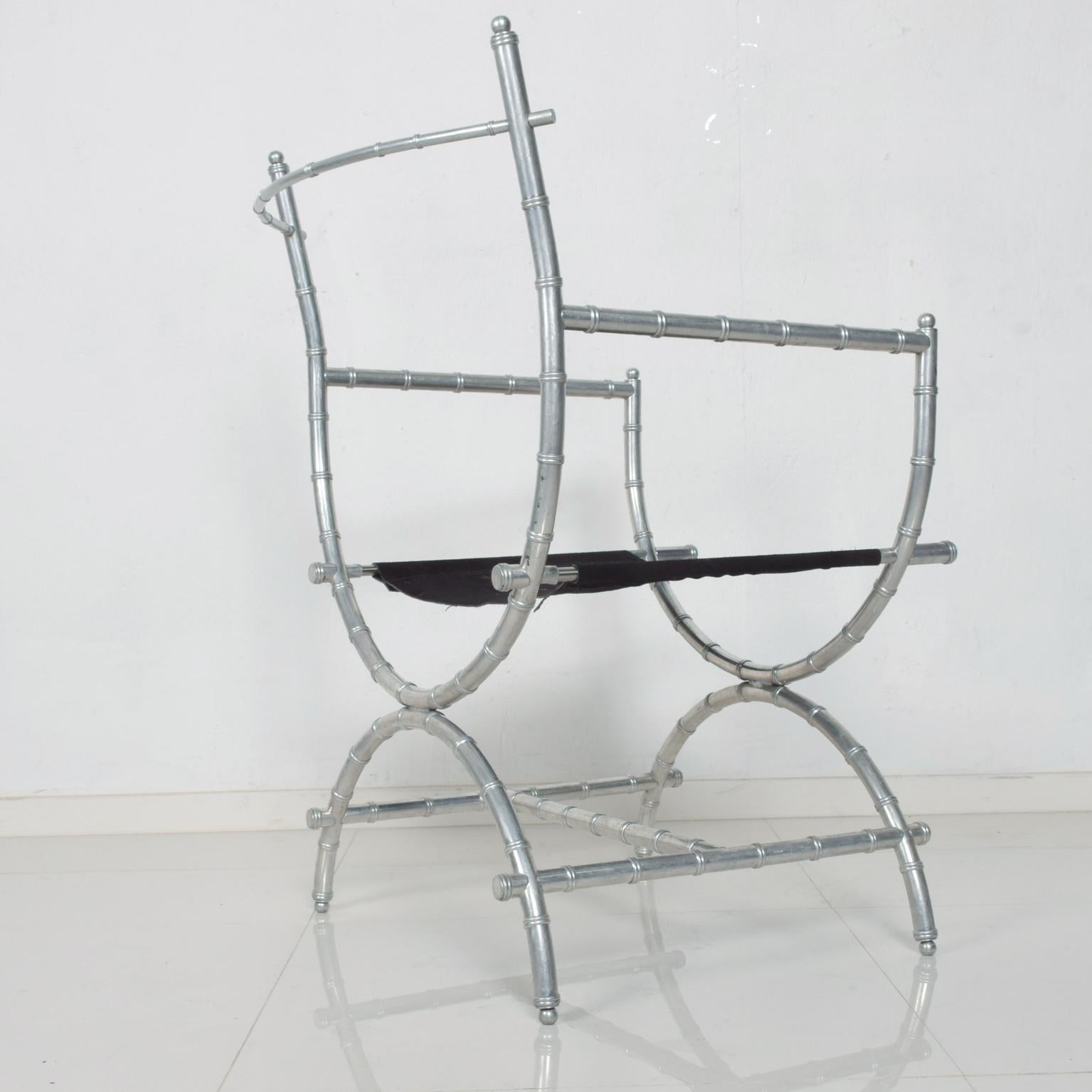 1960s Regency Faux Silver Bamboo Side Chair style Frank Kyle Mexican Modernism In Good Condition In Chula Vista, CA