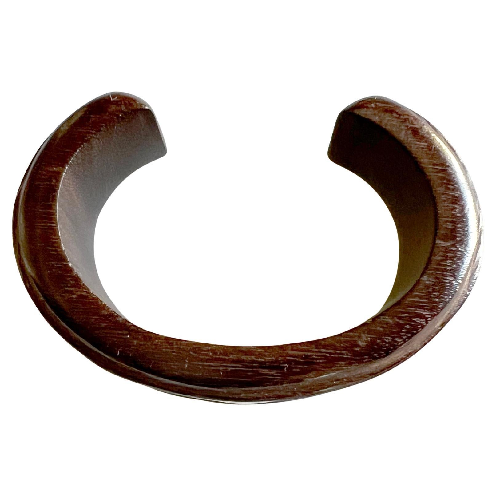 Mexican Modernist Rosewood with Sterling Silver Inlay Cuff Bracelet In Good Condition For Sale In Palm Springs, CA