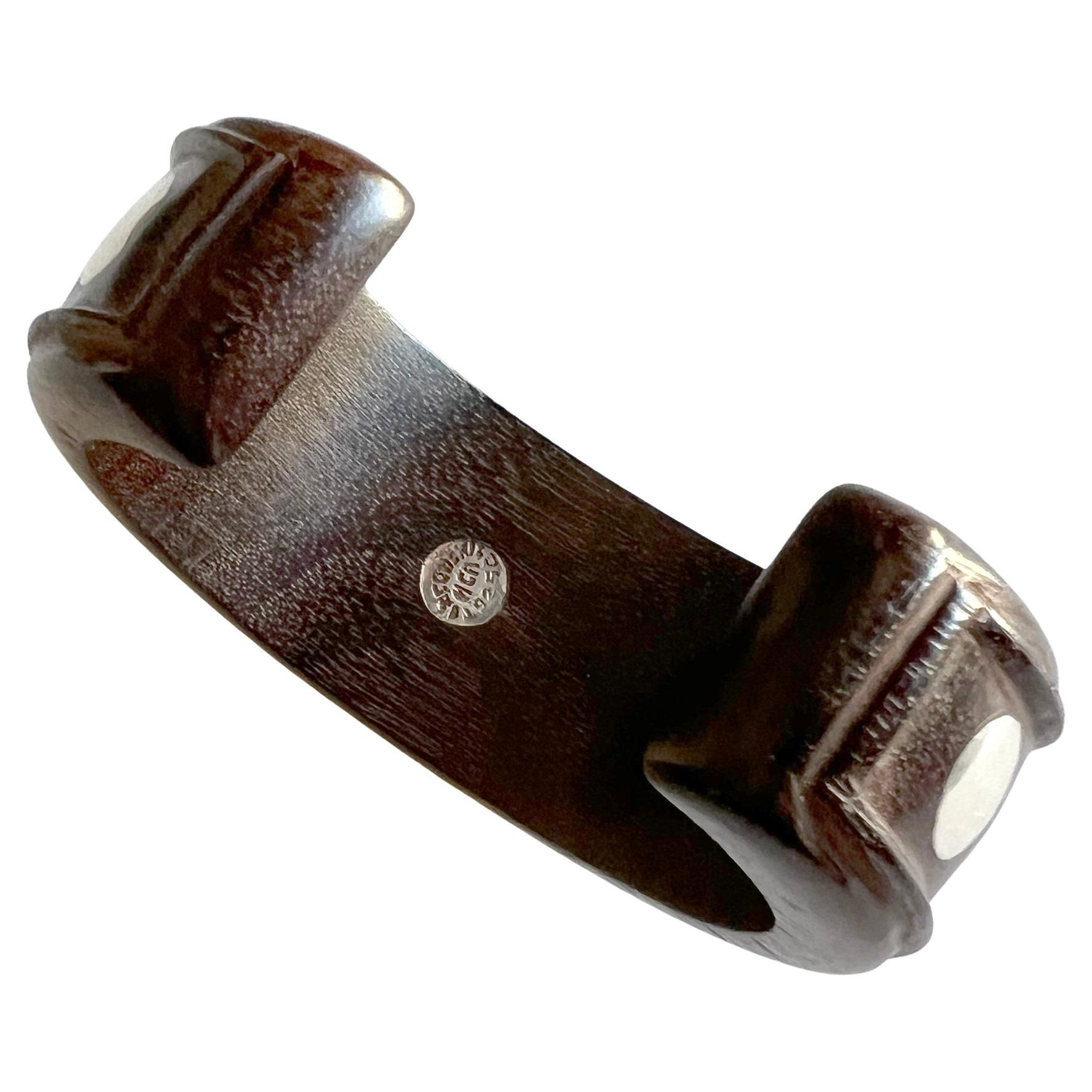 Women's or Men's Mexican Modernist Rosewood with Sterling Silver Inlay Cuff Bracelet For Sale
