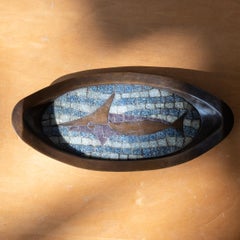 Mexican Modernist Salvador Teran Mosaic and Brass Fish Catch All, 1950s