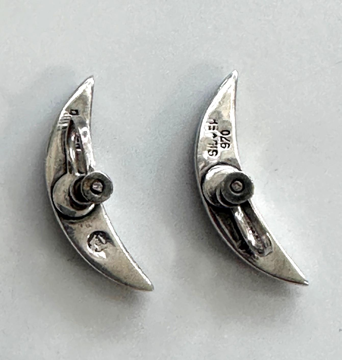 Bijoux mexicains modernistes en argent et obsidienne, quatre pièces, Taxco Antonio Pineda en vente 11