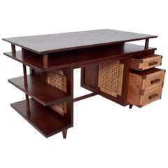 1950s Desk Mahogany & Seagrass Clara Porset & Michael Van Beuren Modern Mexico