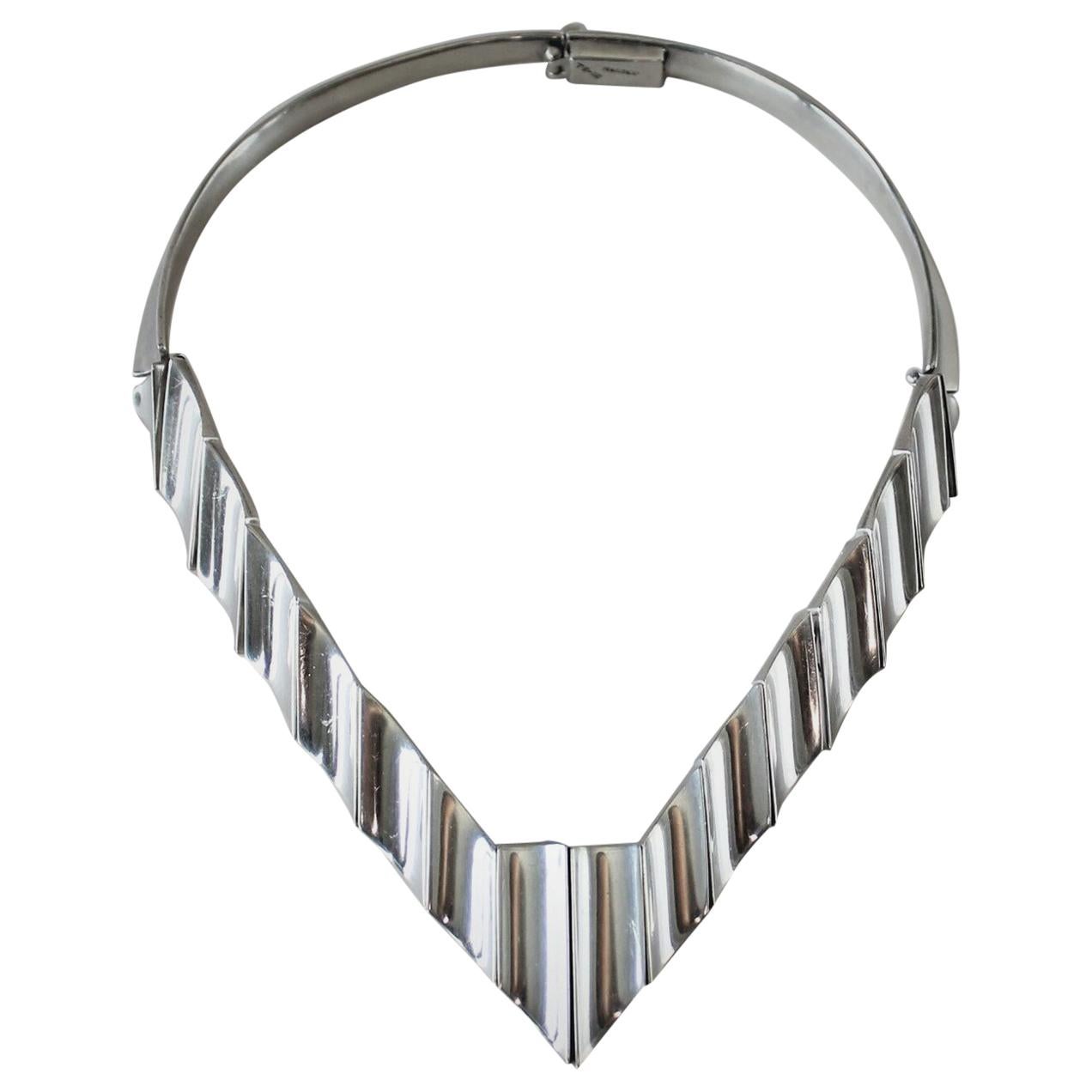 Mexican Modernist Sterling Silver Necklace For Sale