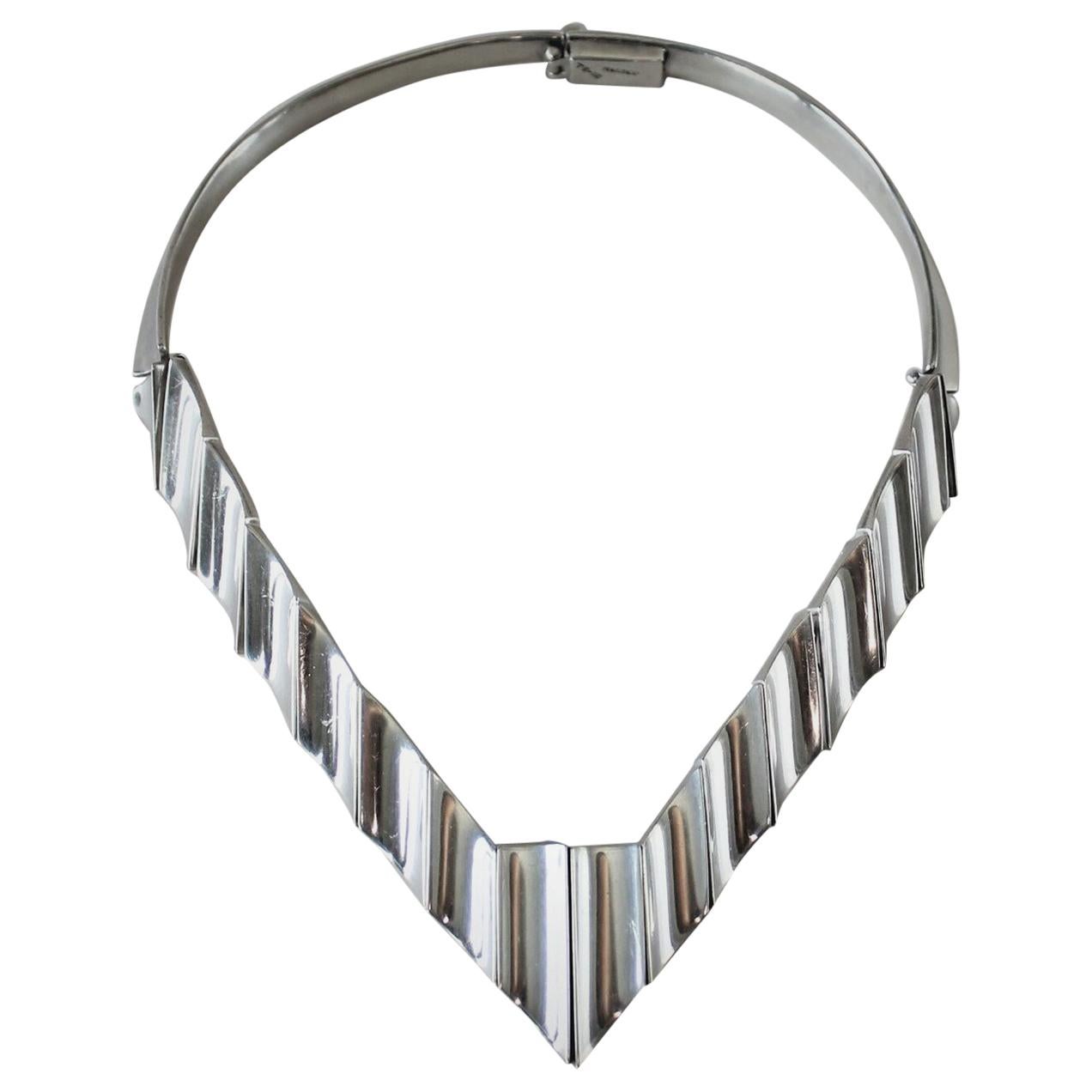 Collier Vintage En Argent Sterling Et Onyx Noir - Style Moderniste Mexicain - Longueur 20 Pouces