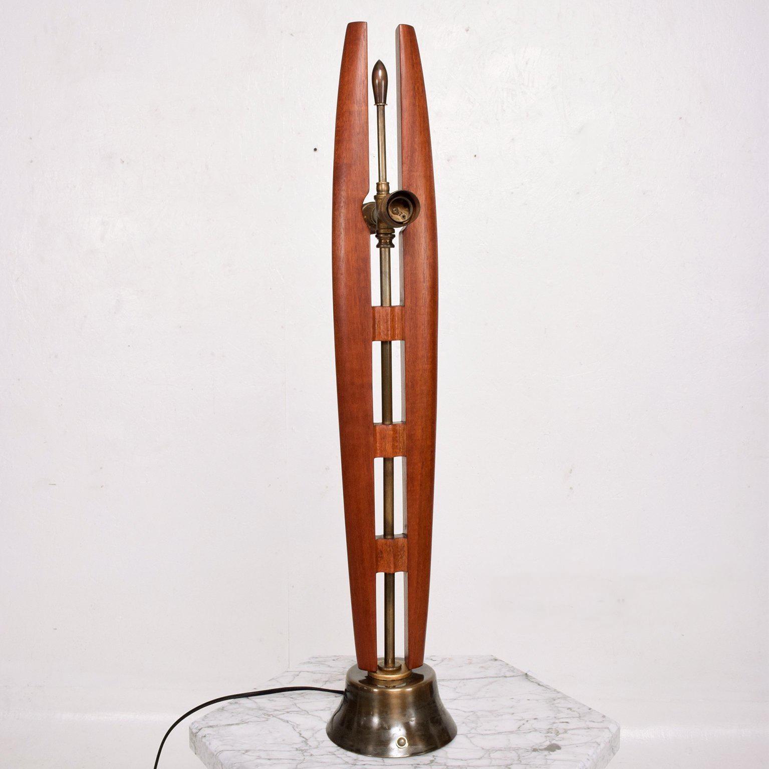 Mid-Century Modern Mexican Modernist Table Lamp Mahogany and Brass