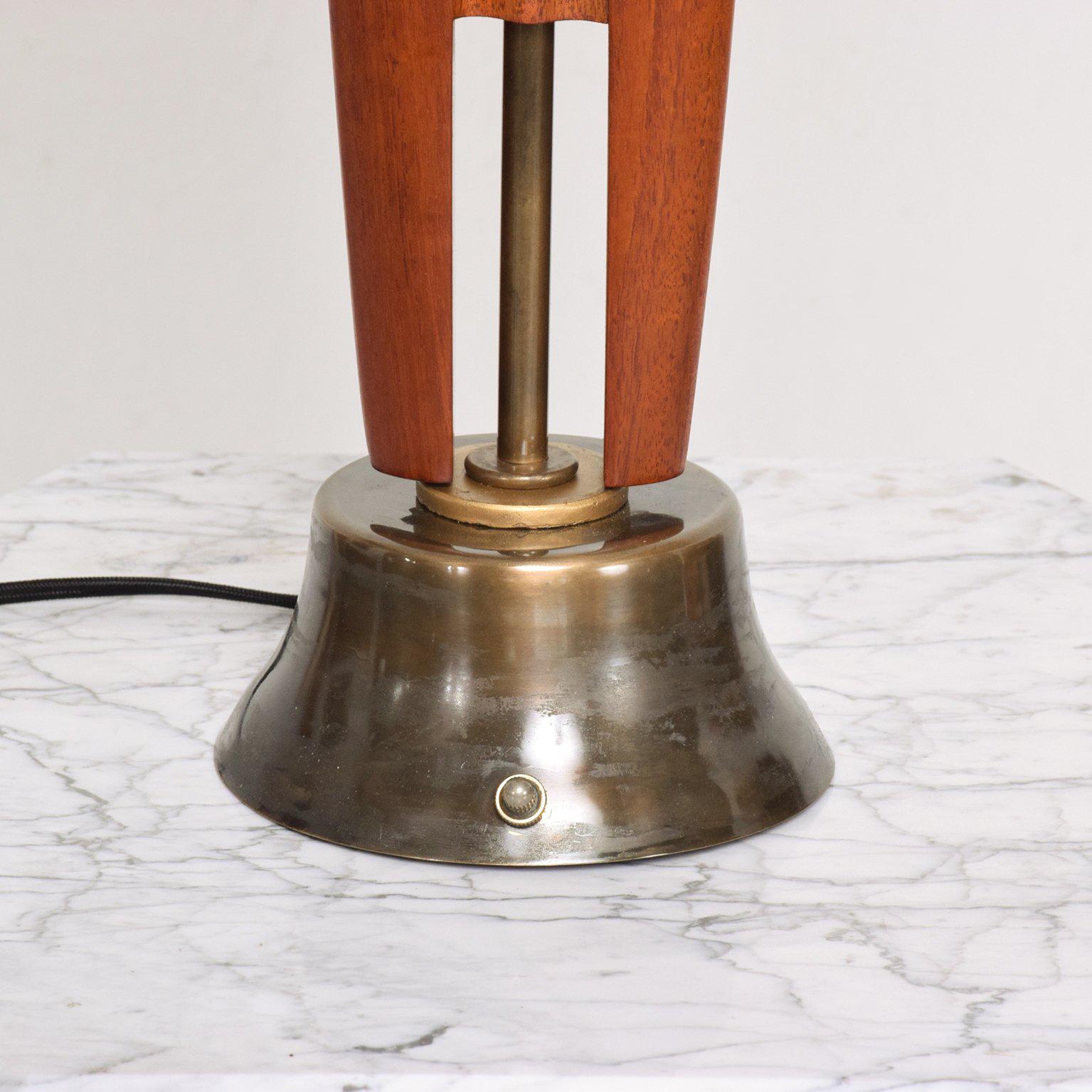 Mid-20th Century Mexican Modernist Table Lamp Mahogany and Brass