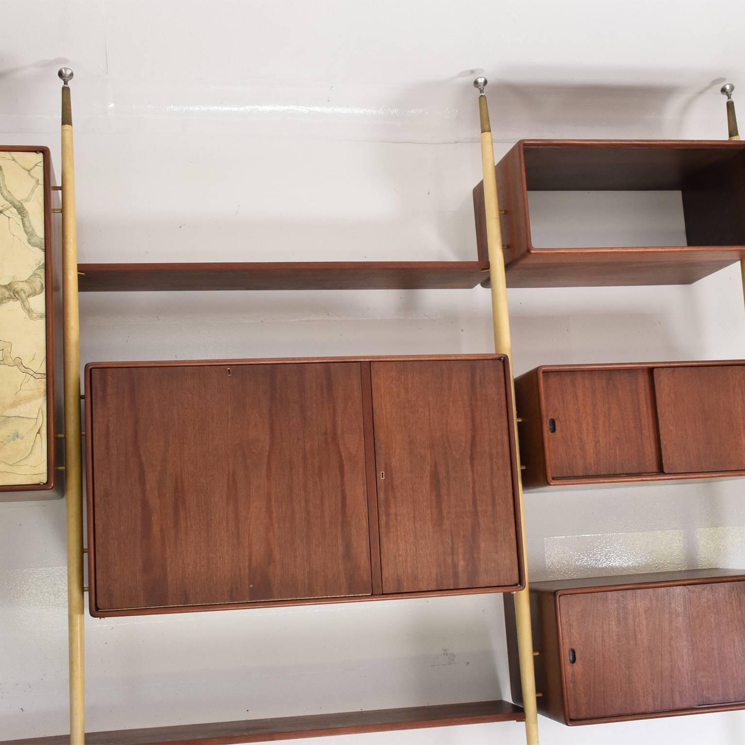 Mid-Century Modern Monumental Mexican Modernist Wall Unit in Solid Mahogany and Goatskin