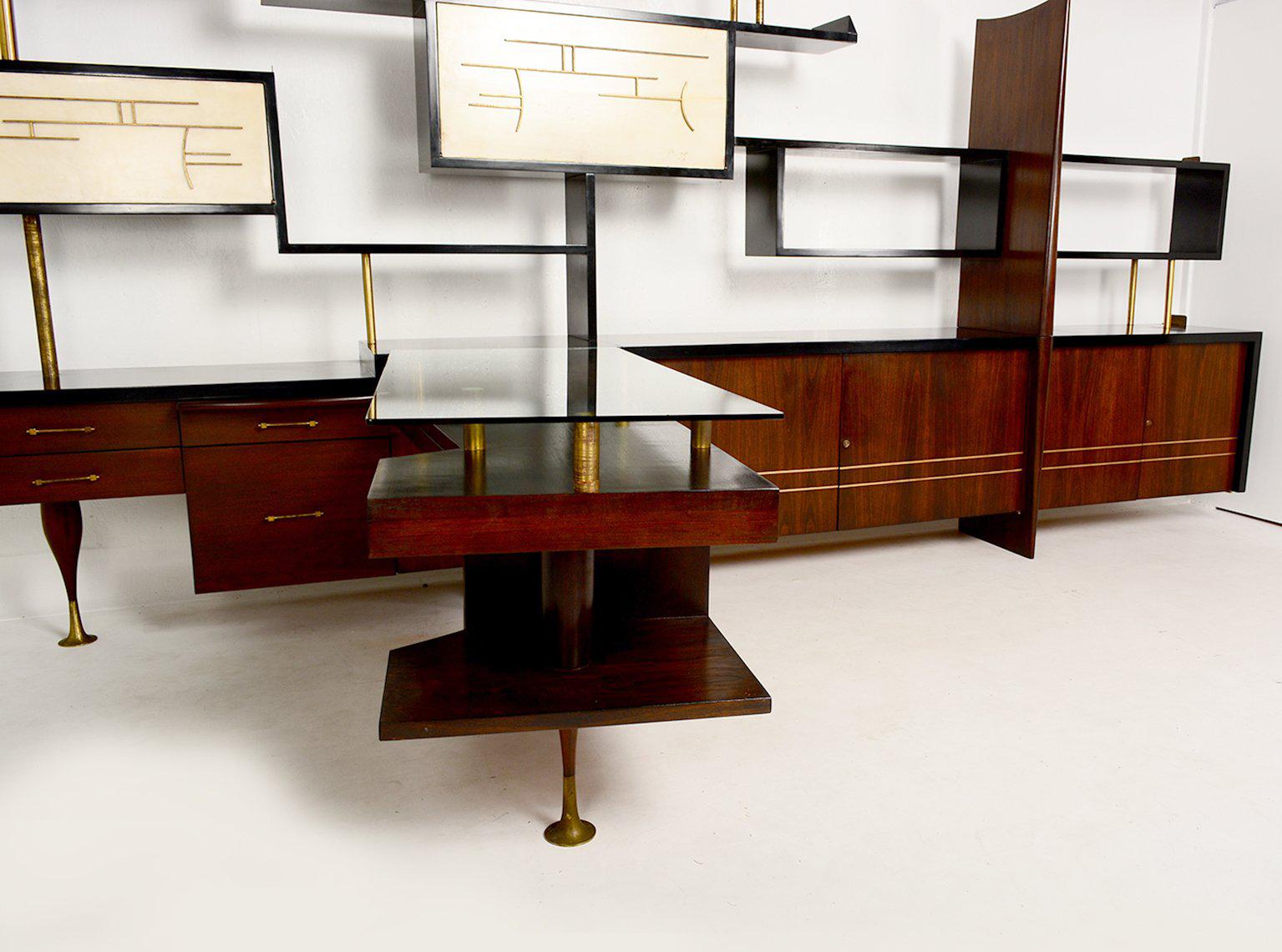 Mid-Century Modern Mexican Modernist Wall Unit with Desk, Attributed to Eugenio Escudero