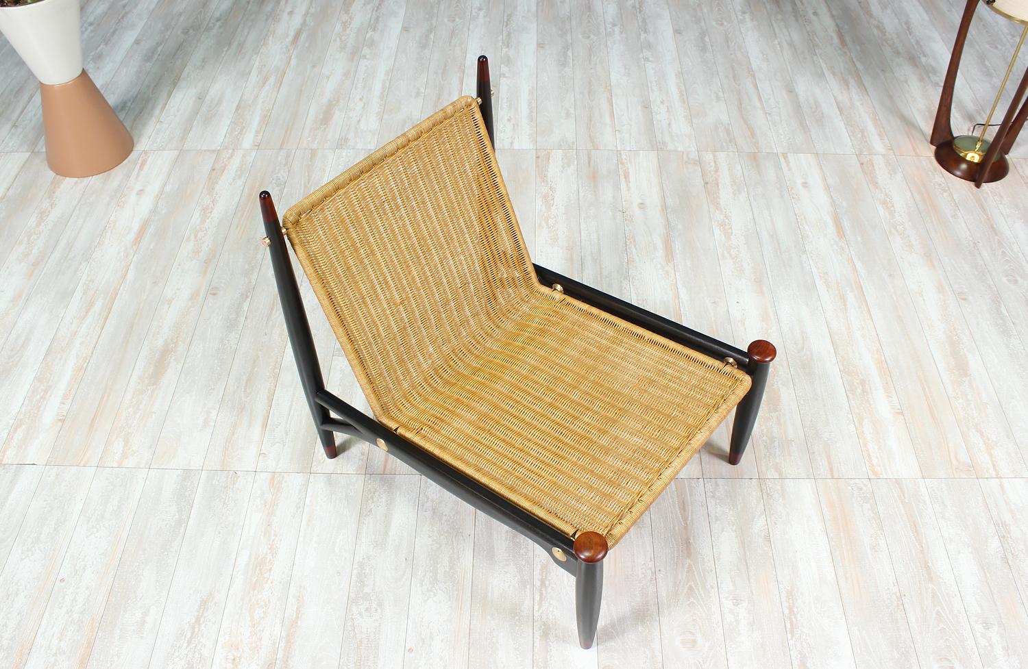 Mexican Modernist Wicker & Rosewood Lounge Chair by Frank Kyle 11