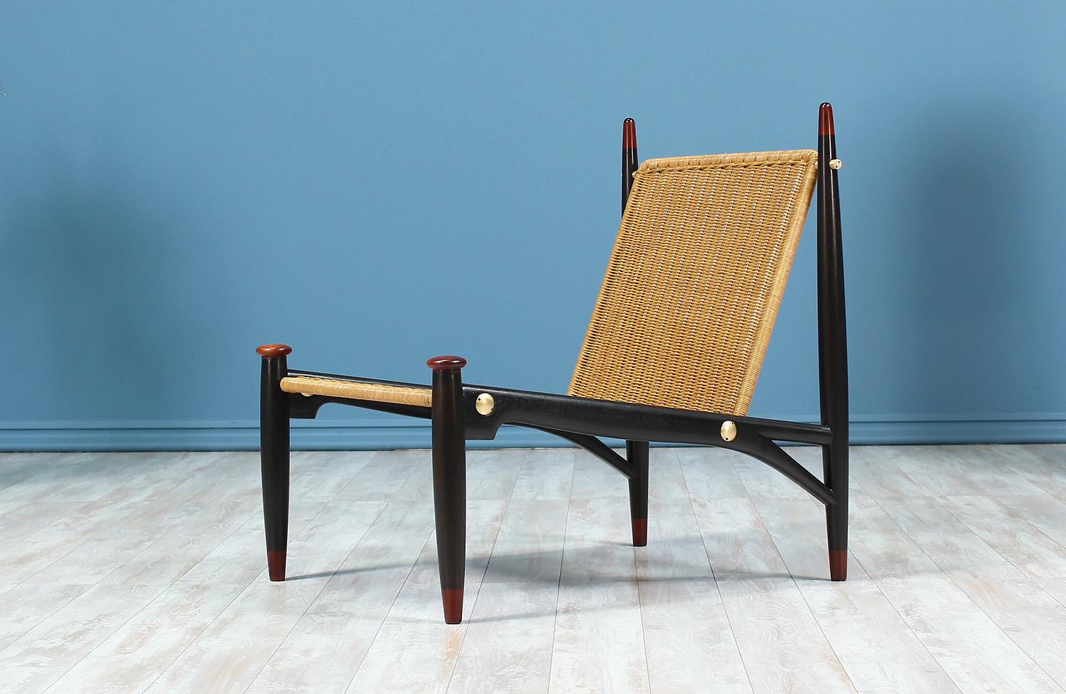 Mid-Century Modern Mexican Modernist Wicker & Rosewood Lounge Chair by Frank Kyle