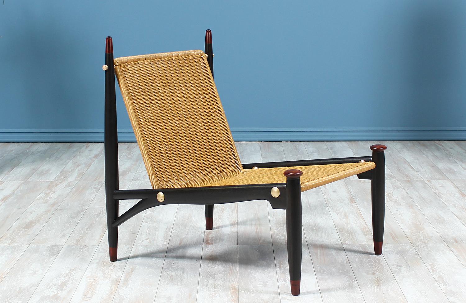 Mid-20th Century Mexican Modernist Wicker & Rosewood Lounge Chair by Frank Kyle