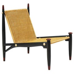 Mexican Modernist Wicker & Rosewood Lounge Chair by Frank Kyle