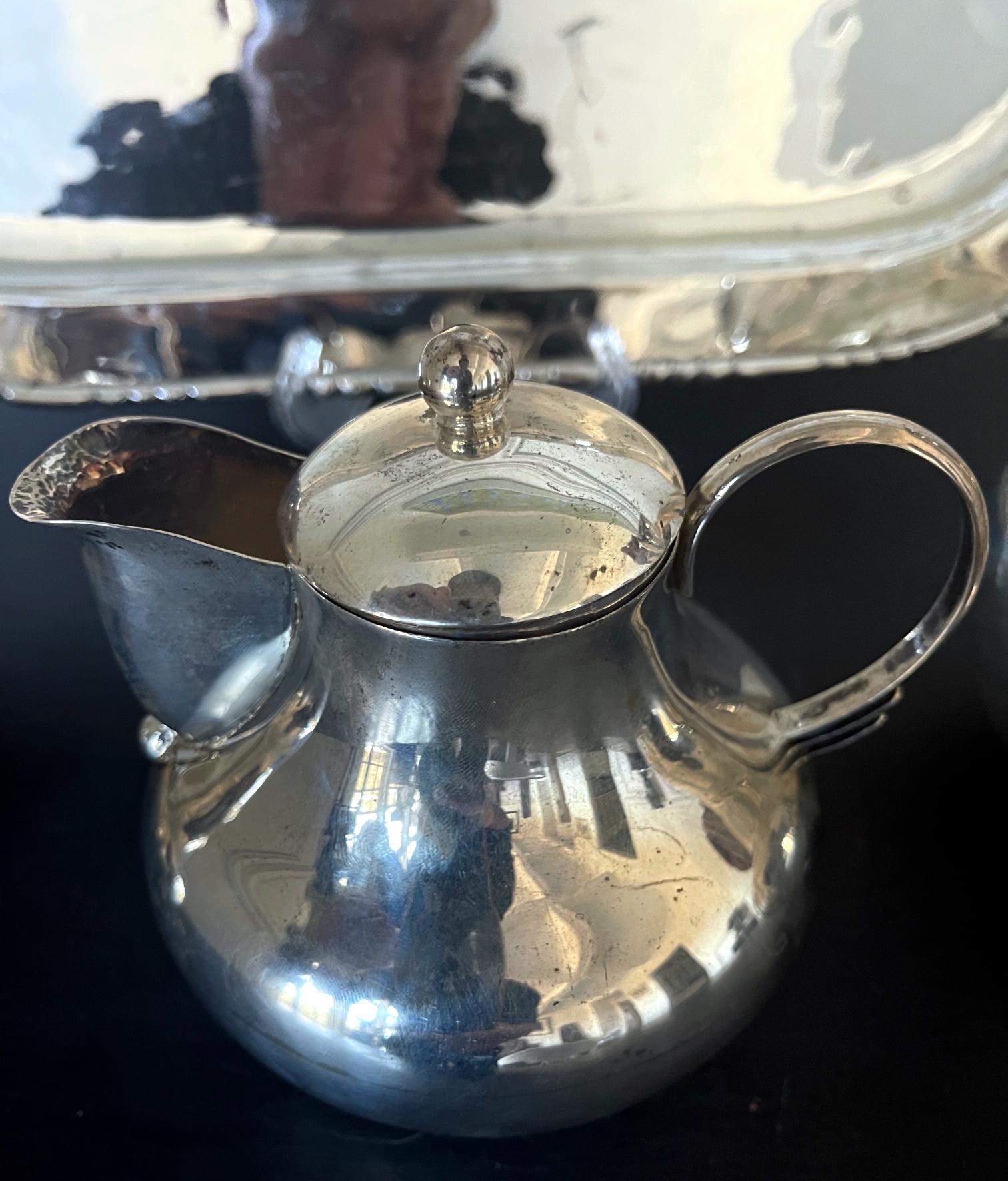 Mexican Modernistic Sterling Silver Tea Coffee Set by Hector Aguilar For Sale 7