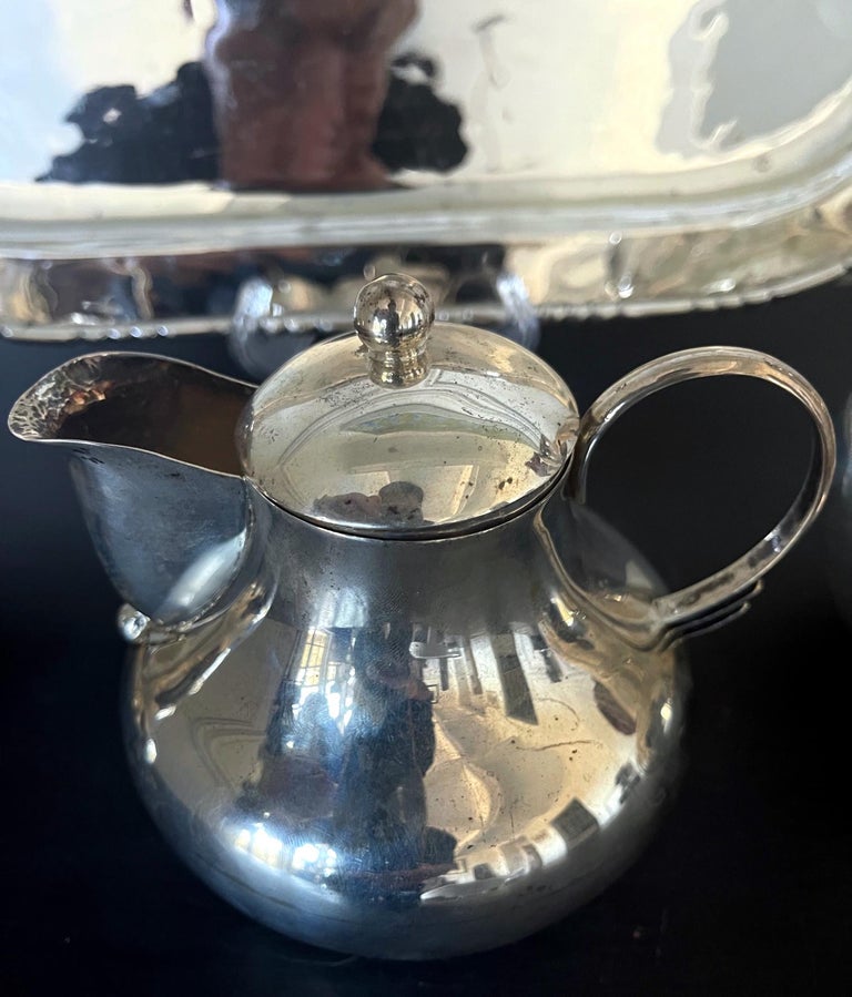 Mexican Modernistic Sterling Silver Tea Coffee Set by Hector Aguilar For Sale 9