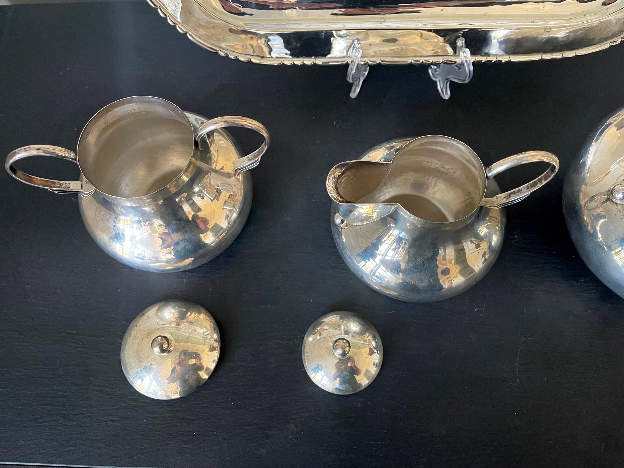 Mexican Modernistic Sterling Silver Tea Coffee Set by Hector Aguilar For Sale 13