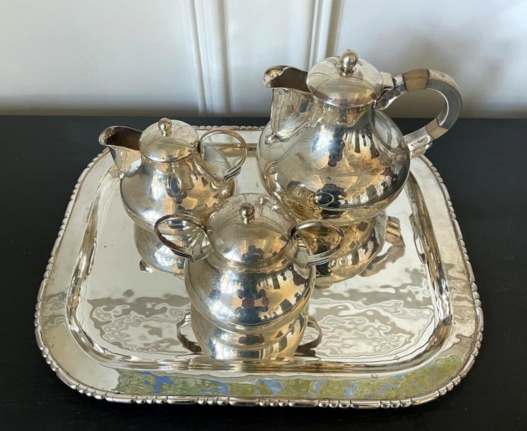 Mexican Modernistic Sterling Silver Tea Coffee Set by Hector Aguilar In Good Condition For Sale In Atlanta, GA