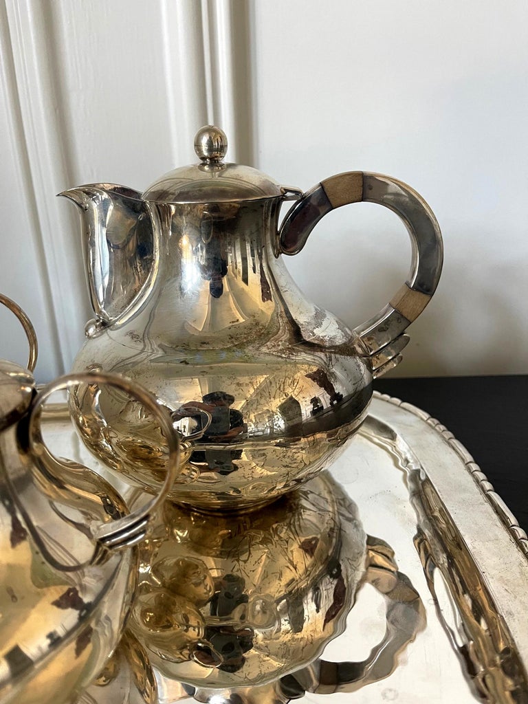 20th Century Mexican Modernistic Sterling Silver Tea Coffee Set by Hector Aguilar For Sale