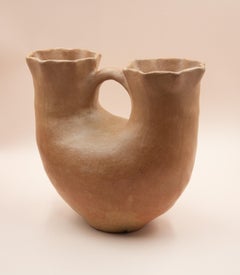 Mexican Natural Clay Folk Art Handmade Two-Mouth Pitcher with Handle