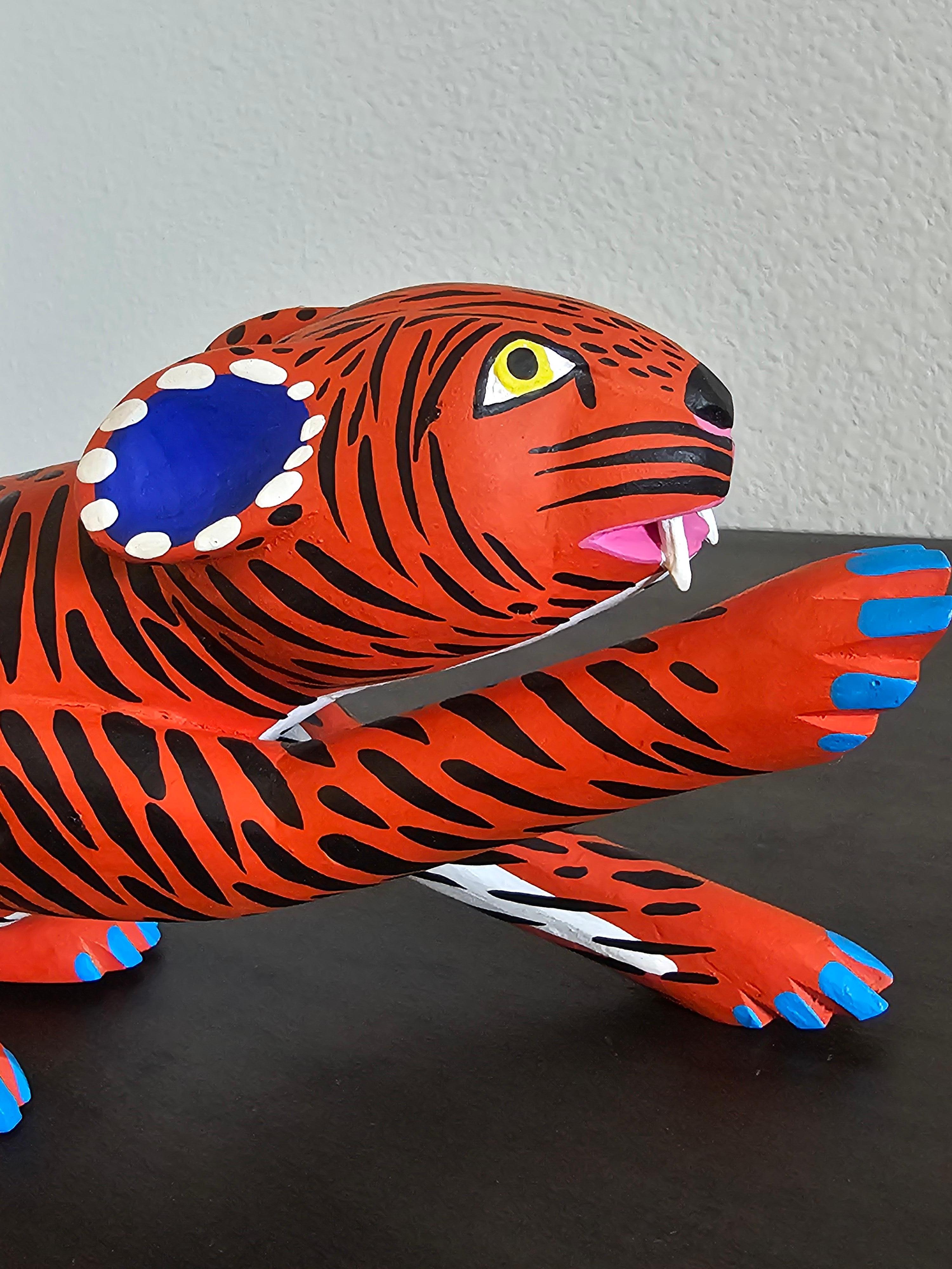A rare and sought-after authentic Mexican folk art work signed by all three renowned Jimenez Family members, including the celebrated Oaxacan alebrije creator Manuel Jimenez (Manuel Jimenez Ramirez, 1919-2005), as well as his two sons who worked