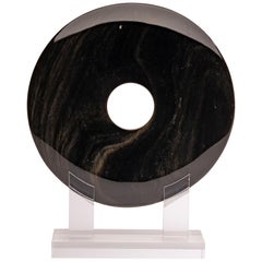 Mexican Obsidian with Gold Shine Disk Sculpture on Custom Acrylic Base