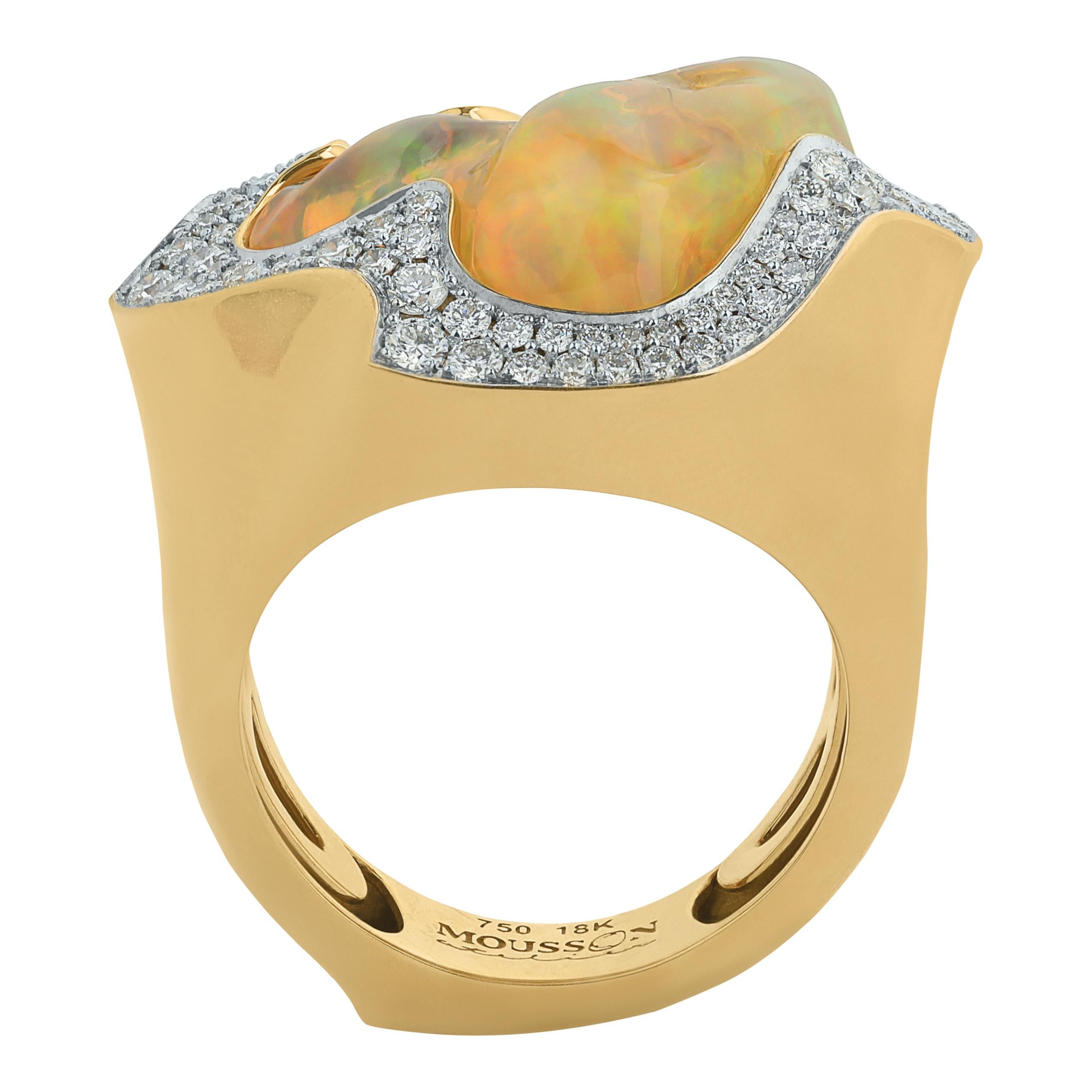 Mexikanischer Opal 25,07 Karat Diamanten Einzigartige Suite aus 18 Karat Gelbgold im Angebot 5