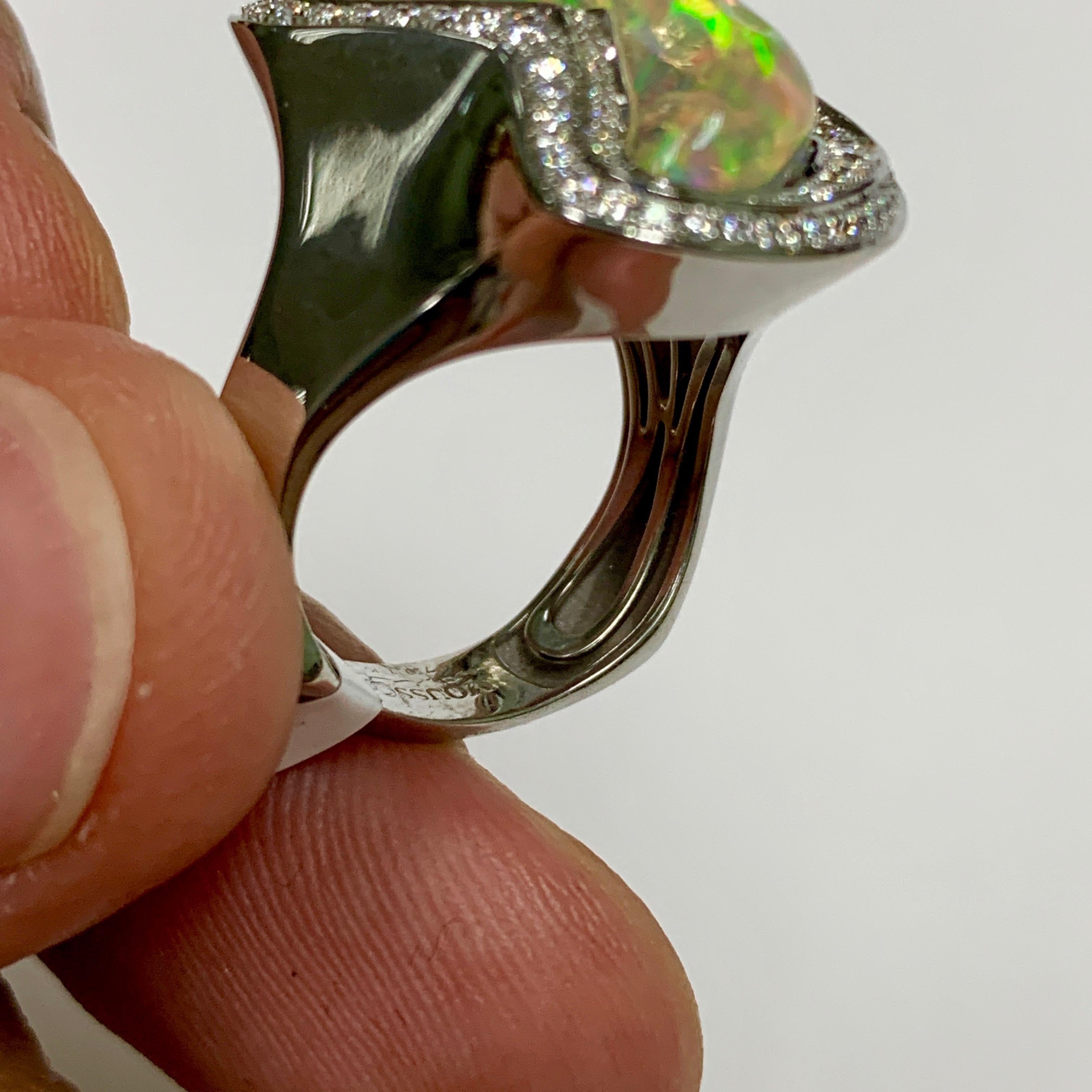 Women's Mexican Opal 5.17 Carat Diamonds One of a Kind 18 Karat White Gold Ring