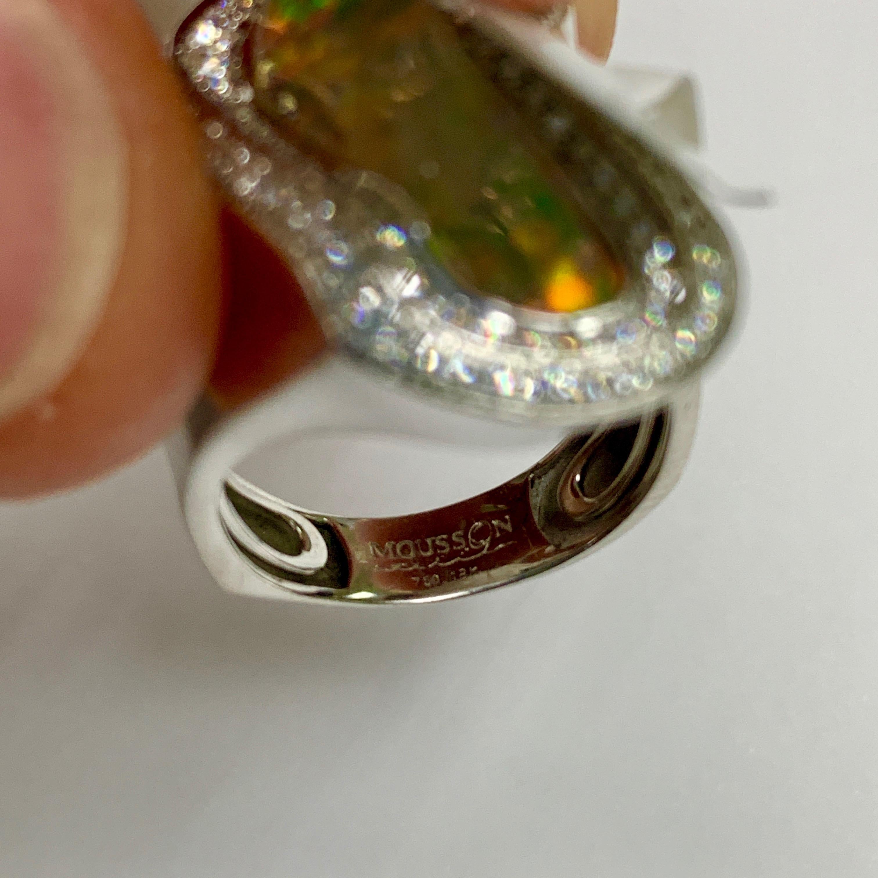 Mexican Opal 5.17 Carat Diamonds One of a Kind 18 Karat White Gold Ring For Sale 1