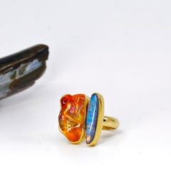 Ring mit mexikanischem Opal und Boulder-Opal, 22-karätiges, 18-karätiges und 14-karätiges Gold