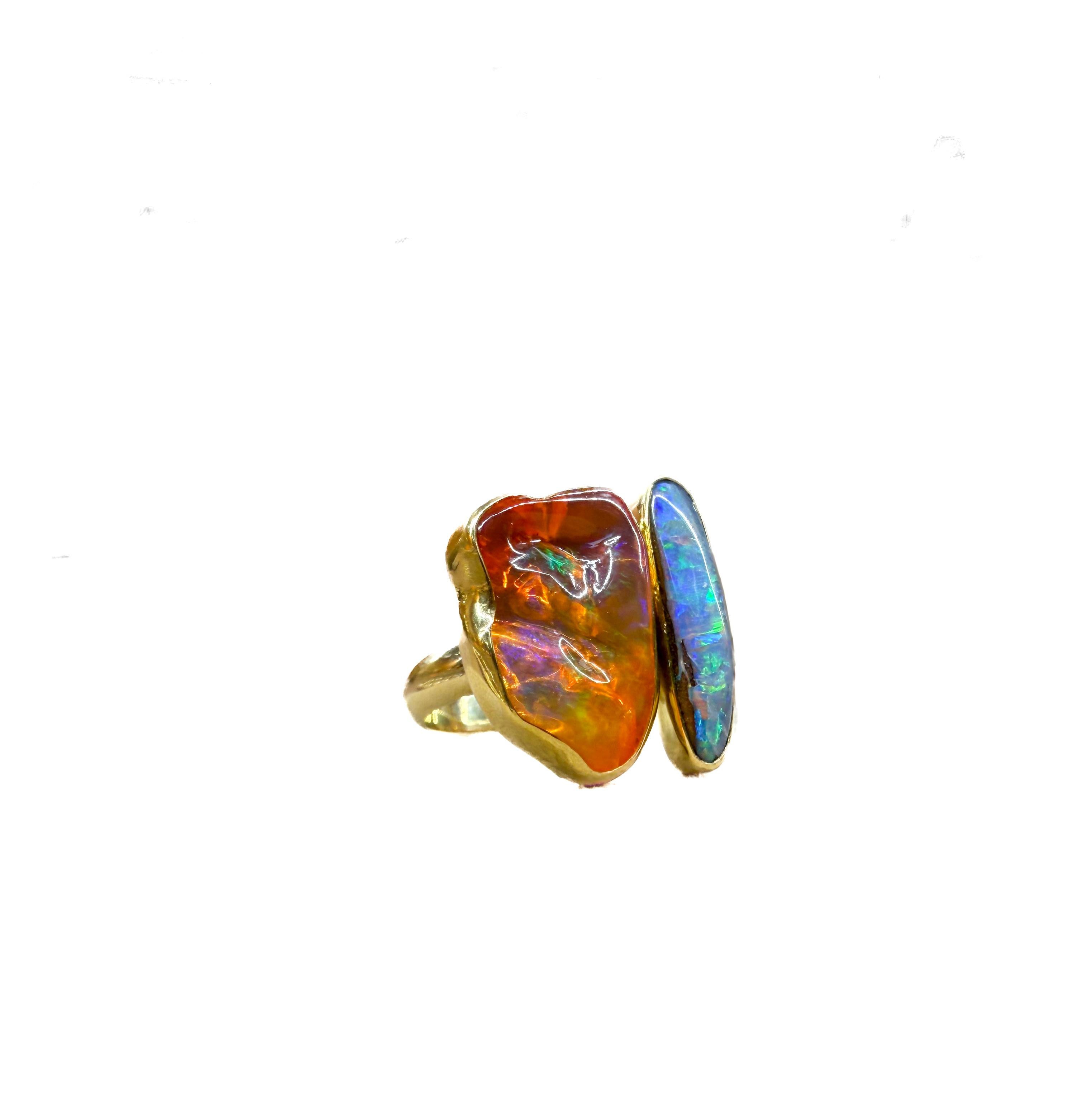 Mexican Opal Boulder Opal Ring 22k 18k 14k Gold For Sale