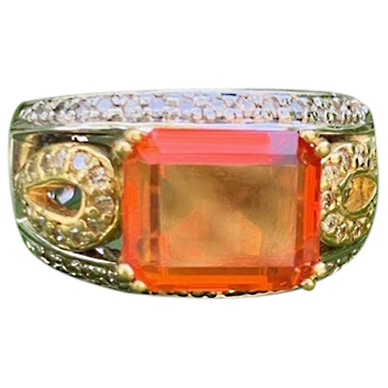 Mexican Opal 'Orange' 18 Karat White and Yellow Gold Ring - Size 7  For Sale