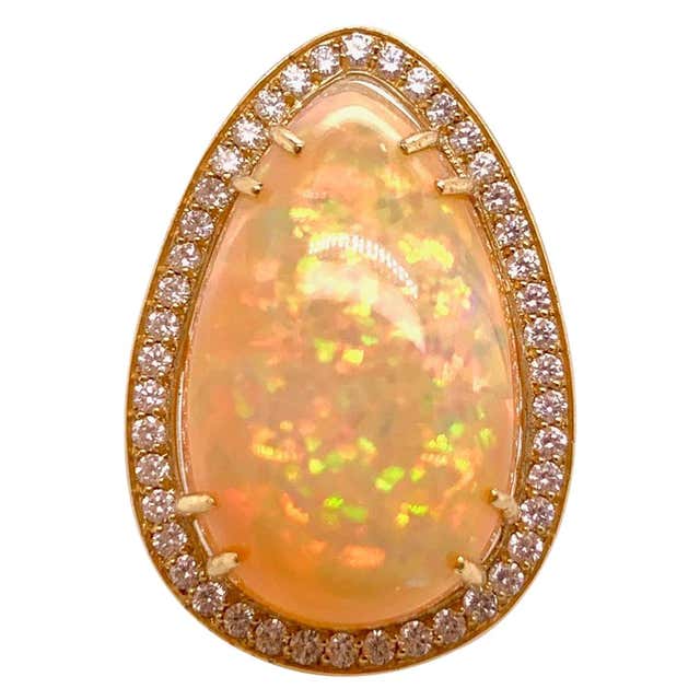 White Gold Diamond Pear Shaped Opal Ring at 1stDibs
