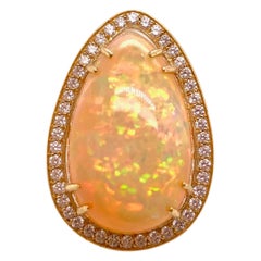 Mexican Opal Pear Cabochon Diamond Halo Ring