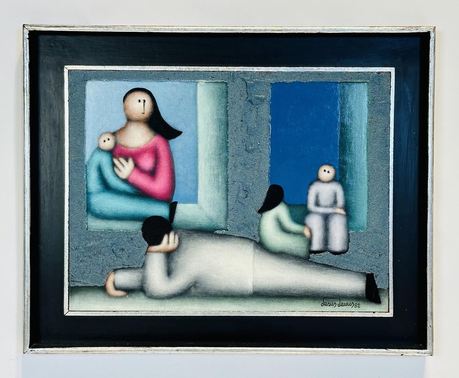 Introducing a magnificent Mexican painting by renowned artist Jesus Mariano Leuus, signed and dated in 1982. This captivating artwork depicts a scene of a family gathered in the heart of a room, exuding an air of comfort and tranquility.
The paiting