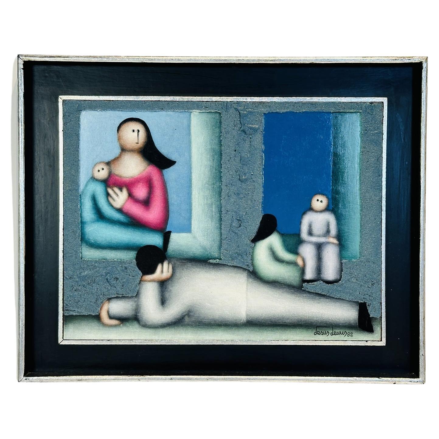 Peinture mexicaine de Jesus Mariano Leuus, signée et datée de 1982