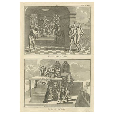 Mexican Penitence and Human Sacrifice – 1734 Engraving of Aztec Religious Rites