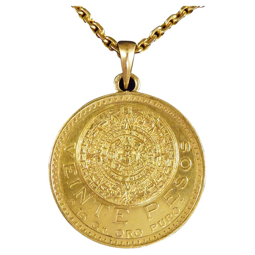 Mexican Pesos 21.6ct Gold Coin Unique Hidden Locket on 22ct Yellow Gold Chain