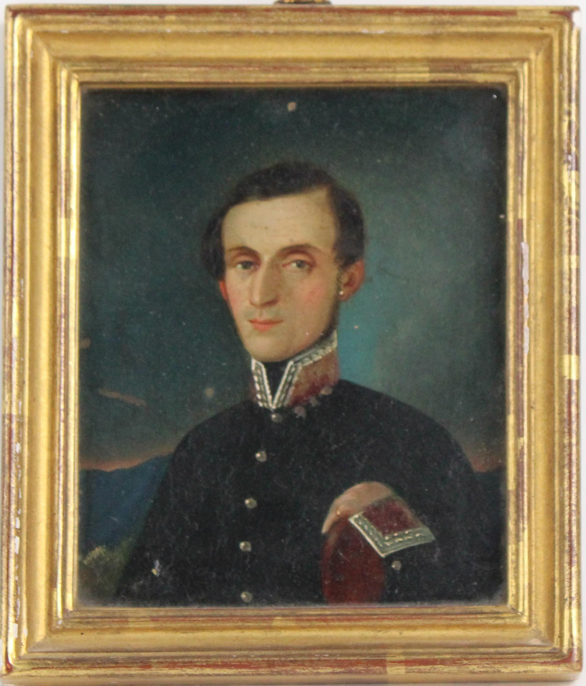 Wood Mexican Portrait Miniatures of Officer and Wife For Sale